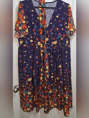 BloomChic Purple Midi Dress with Multicolor Floral Print Size 16
